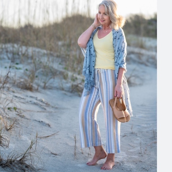 NWT,J.Jill, Absolutely Gorgeous, Slimming Vertical Stripes, Beach Capsule Pants - Picture 9 of 13